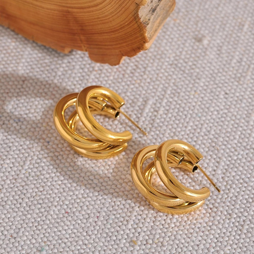 Mellany Tri Gold Hoops