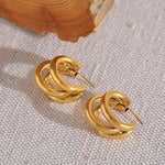 Load image into Gallery viewer, Mellany Tri Gold Hoops
