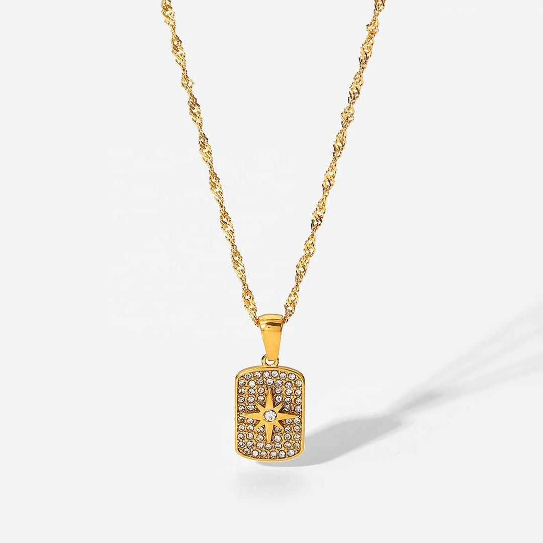 star pendant gold chain with zircon studs