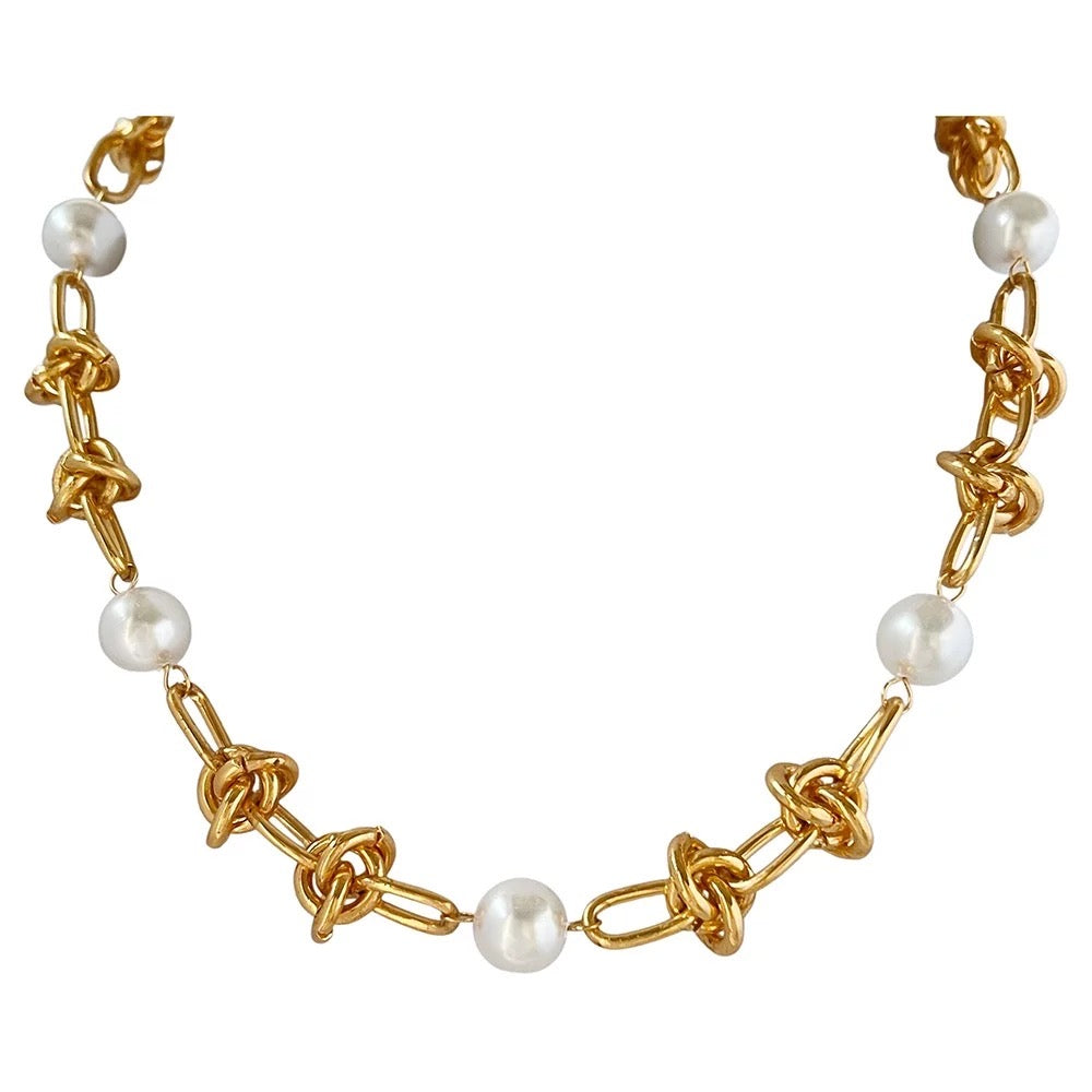 Linked Pearl Chain Necklace