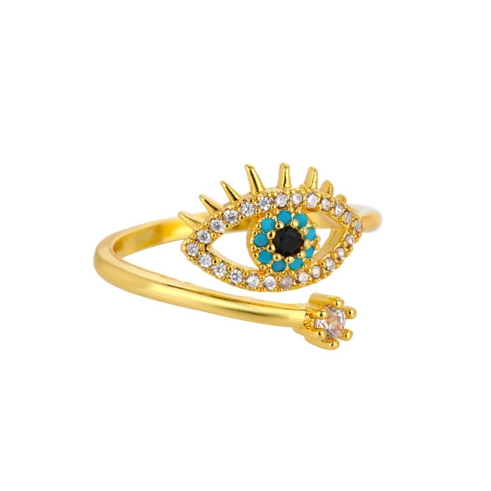 Evil eye gold plated turquoise stone ring